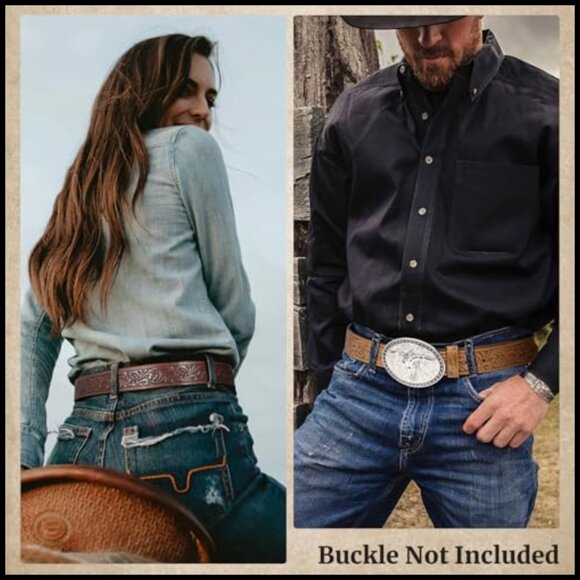 3 Pack Western Leather Belts Without Buckle, Adjustable Straps main image 4